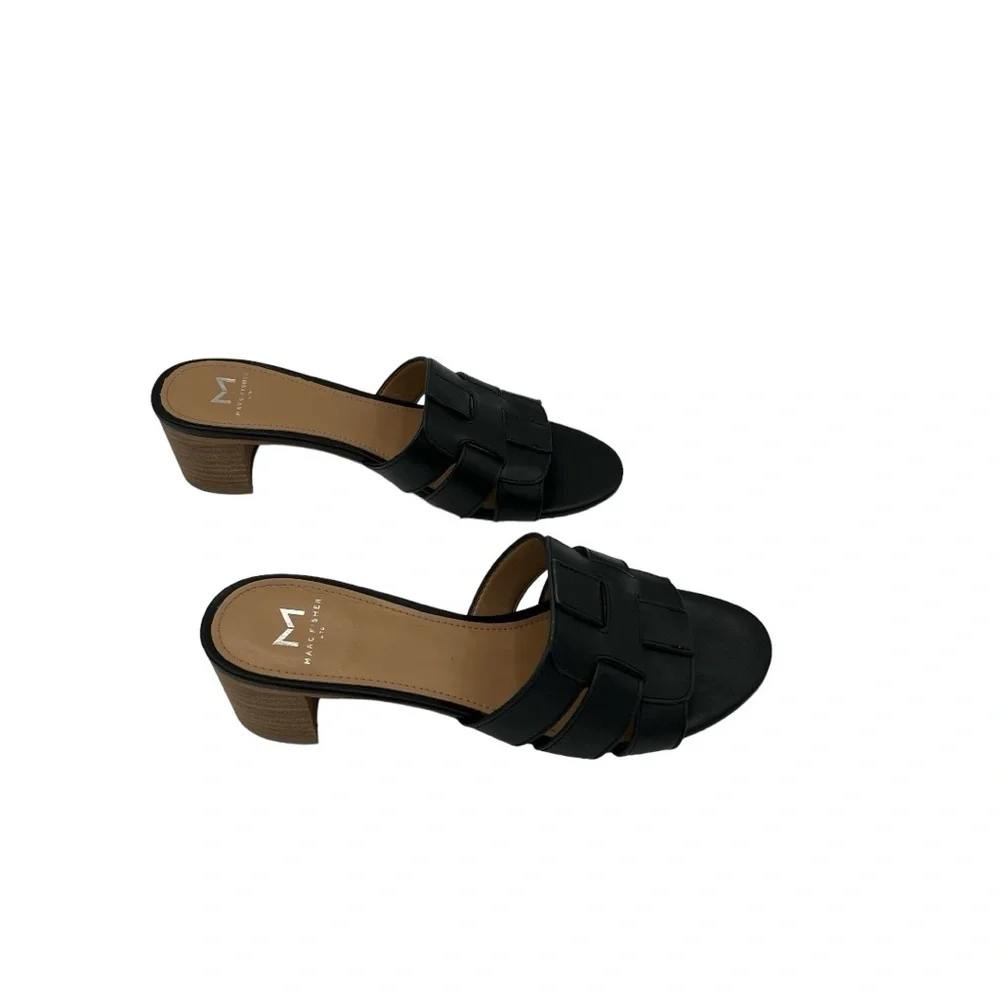 Marc Fisher Debora Black Woven Leather Slip On Slide Sandal Women's Size 7.5